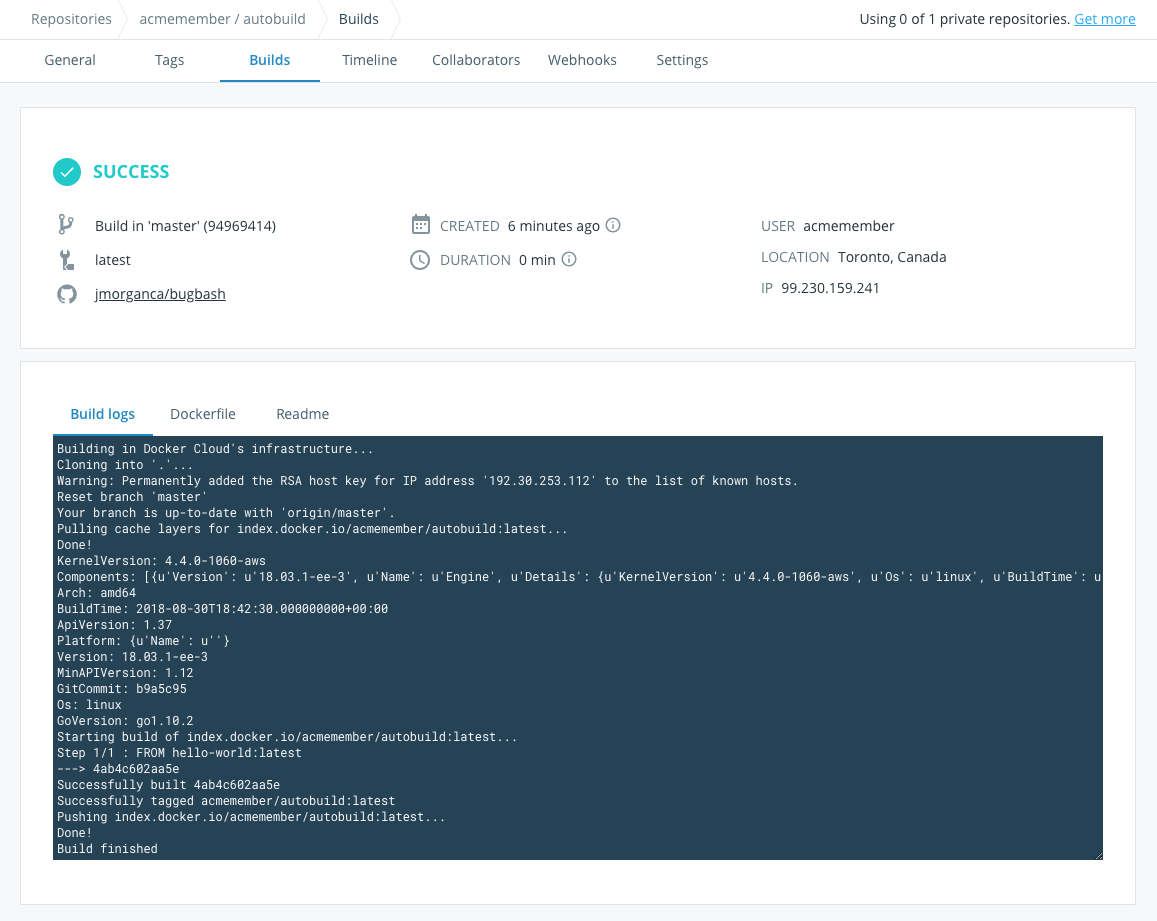 Overview of Docker automated builds functionality on Docker Hub web UI Docker Automated Builds